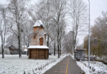 Первый снег в Старых Дорогах: смотрим заснеженную мельницу и Царь-дуб